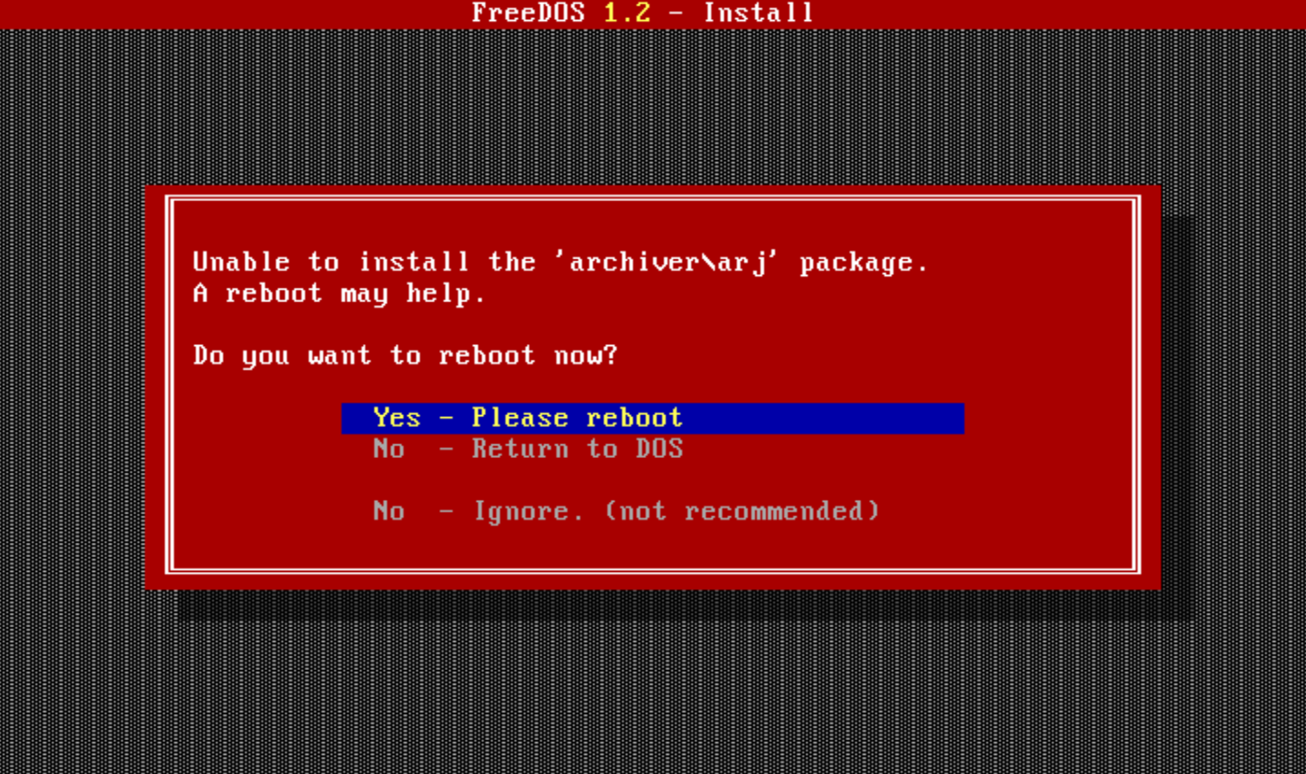 FreeDOS Install failure if package previously installed